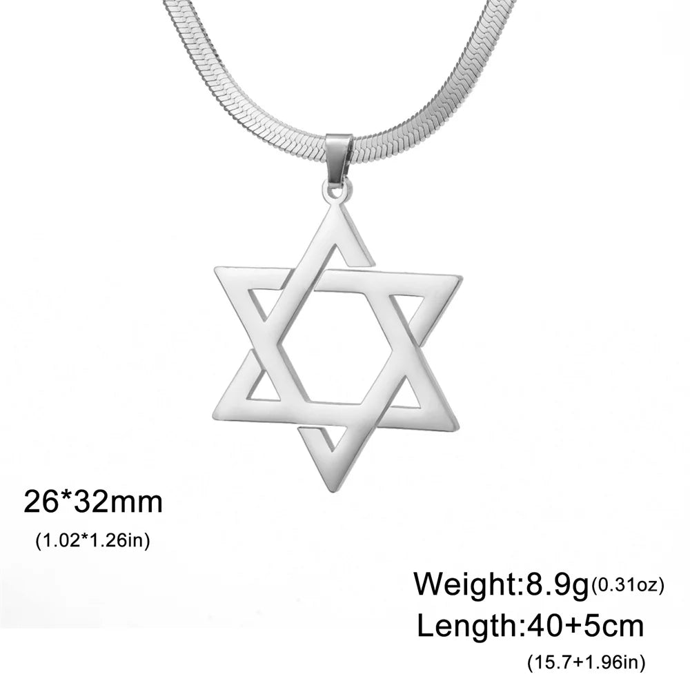 My Shape Star of David Pendant Necklace for Women Jewish Six-pointed Star Charms Choker Chain Stainless Steel Vintage Jewelry