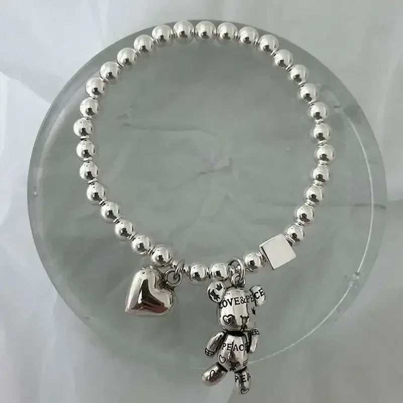 New Arrival Trendy Bear Animal & Love Heart Vintage Thai Silver Ladies Charm Bracelets Jewelry for Women Birthday Gifts Cheap