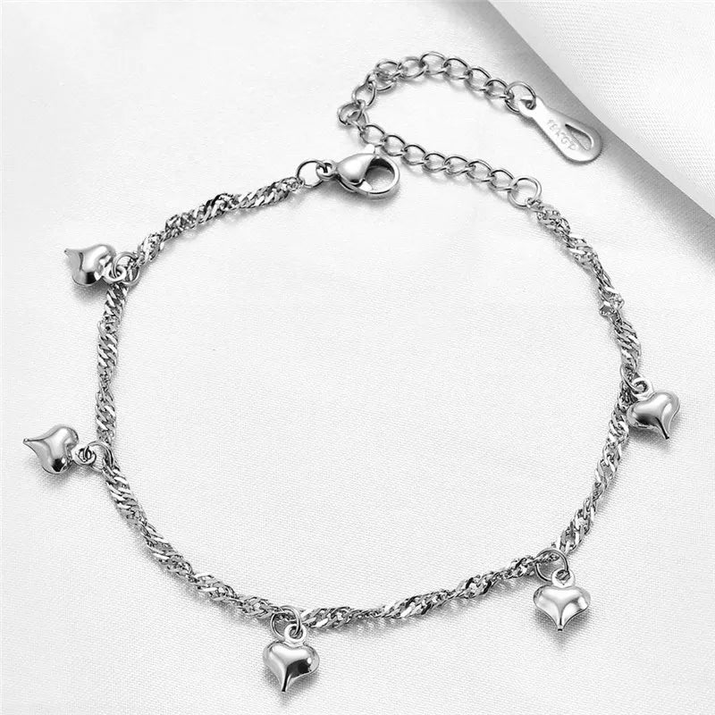 ZORCVENS New Fashion Stainless Steel Heart Charm Bracelet for Women Girl Gold Color Cuban Link Chain Bracelet Jewelry Gift