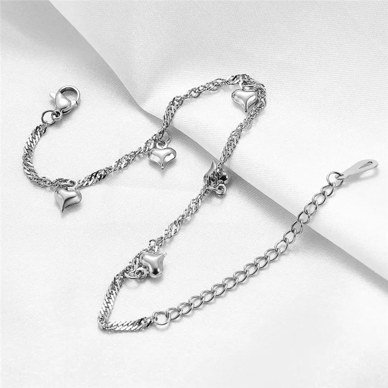 ZORCVENS New Fashion Stainless Steel Heart Charm Bracelet for Women Girl Gold Color Cuban Link Chain Bracelet Jewelry Gift