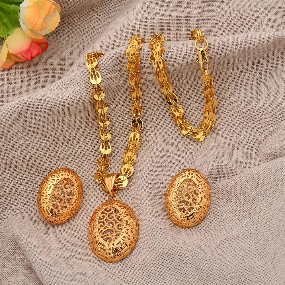 Ethiopian Gold Color Jewelry Sets for Women Men  Trendy African Arabian Charm Party Wedding Jewelry Sets Gift