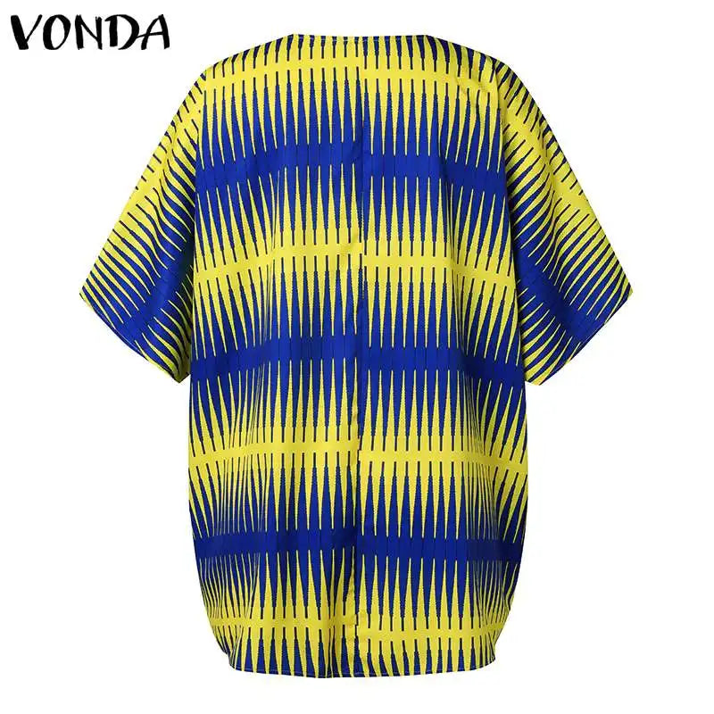 VONDA Plus Size Women Elegant Printed Shirts 2024 Bohemian Blouses Half Sleeve V Neck Tops Fashion V-Neck Blusas Femininas