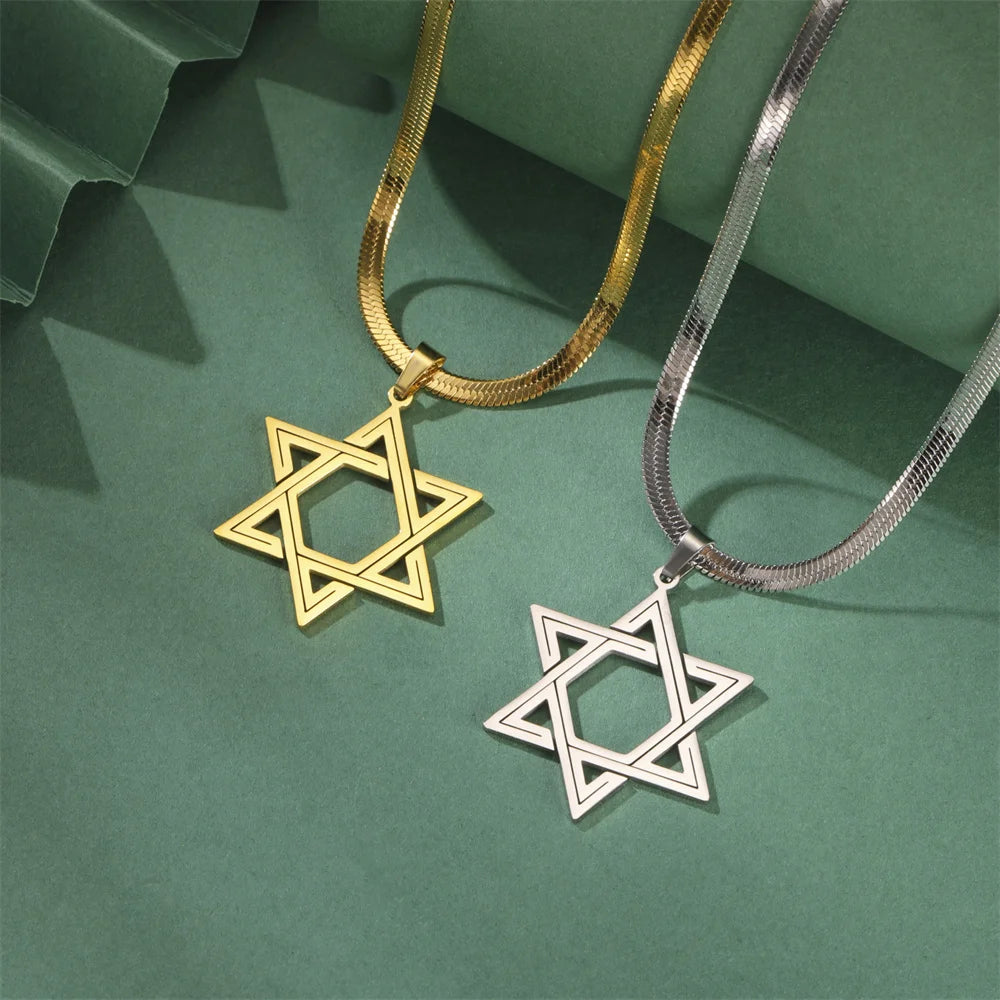 My Shape Star of David Pendant Necklace for Women Jewish Six-pointed Star Charms Choker Chain Stainless Steel Vintage Jewelry