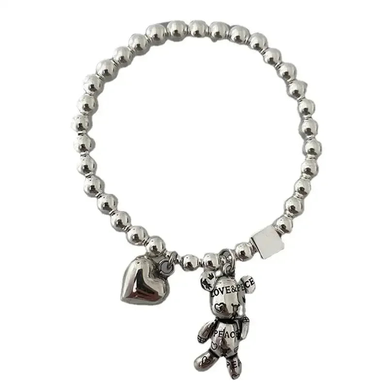 New Arrival Trendy Bear Animal & Love Heart Vintage Thai Silver Ladies Charm Bracelets Jewelry for Women Birthday Gifts Cheap