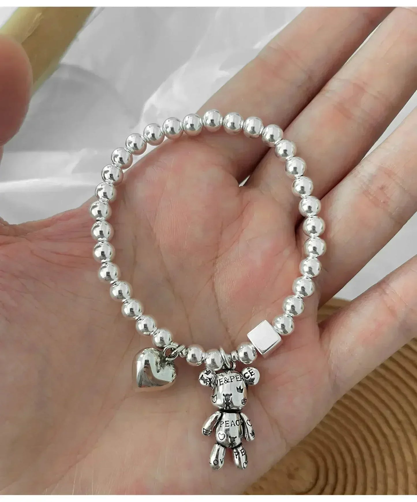 New Arrival Trendy Bear Animal & Love Heart Vintage Thai Silver Ladies Charm Bracelets Jewelry for Women Birthday Gifts Cheap