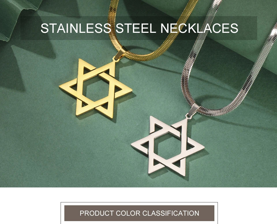 My Shape Star of David Pendant Necklace for Women Jewish Six-pointed Star Charms Choker Chain Stainless Steel Vintage Jewelry