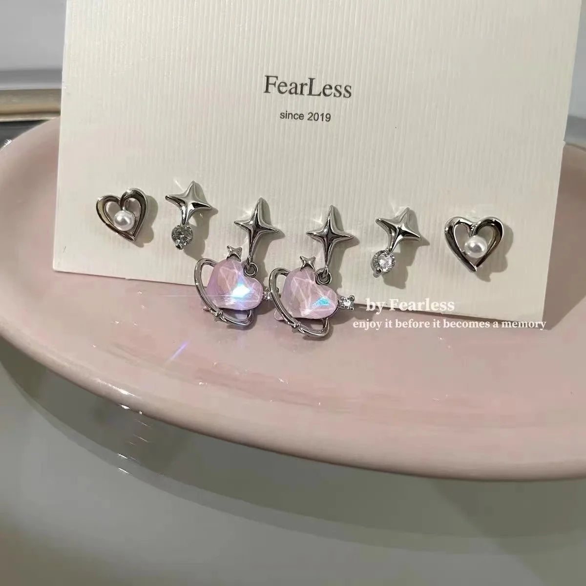 KADRUFI Y2K 2023 Pink Heart Rhinestone Pearl Star Stud Earrings Women Korean Fashion Piercing Earring Kpop brincos Jewelry Set