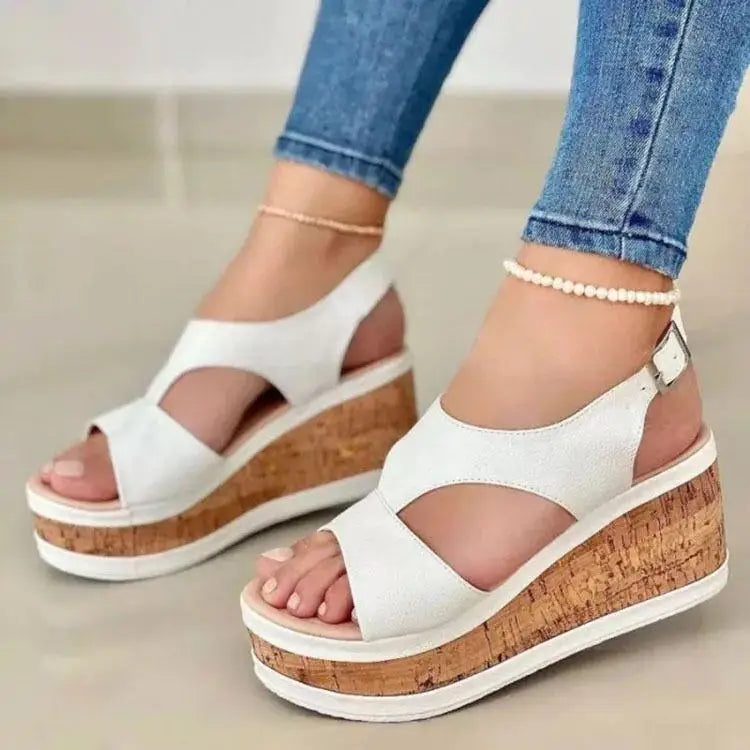 Fashion Wedge Sandals for Women Summer 2022Casual Non-slip Peep Toe Platform Shoes Rubber Sole Buckle Elegant Heel Woman Sandale