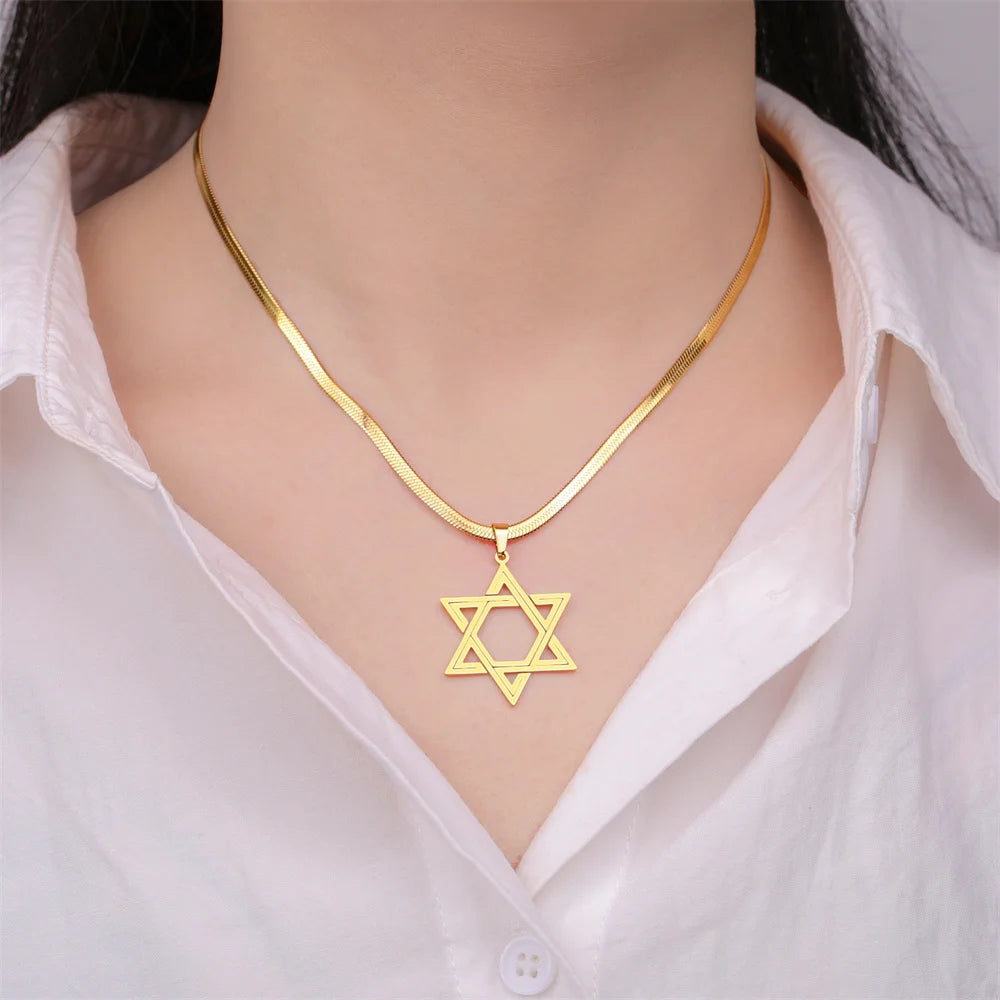 My Shape Star of David Pendant Necklace for Women Jewish Six-pointed Star Charms Choker Chain Stainless Steel Vintage Jewelry