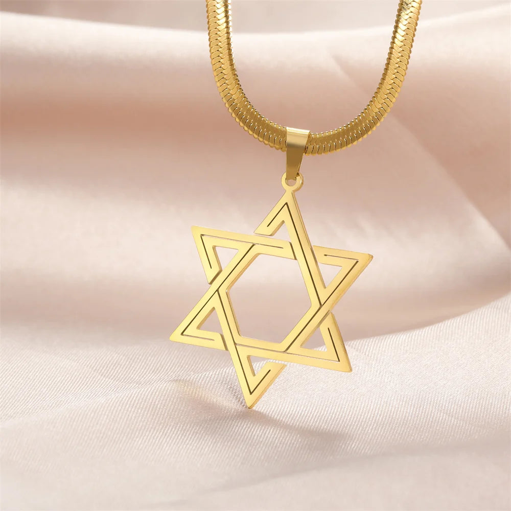 My Shape Star of David Pendant Necklace for Women Jewish Six-pointed Star Charms Choker Chain Stainless Steel Vintage Jewelry