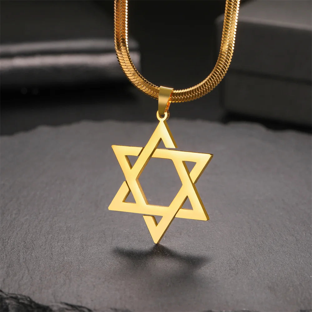 My Shape Star of David Pendant Necklace for Women Jewish Six-pointed Star Charms Choker Chain Stainless Steel Vintage Jewelry