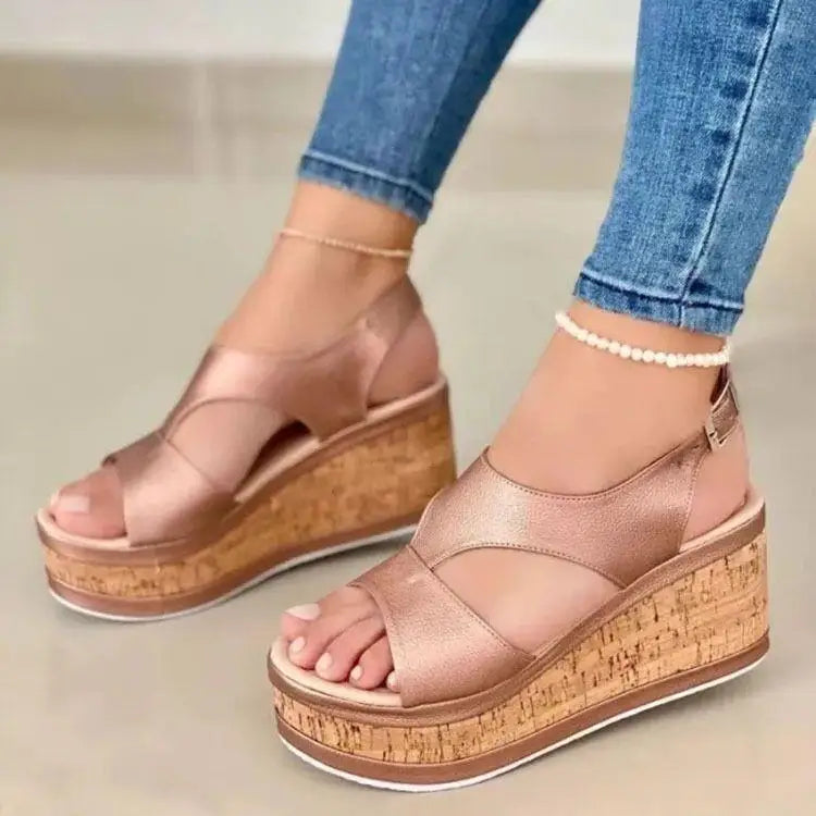 Fashion Wedge Sandals for Women Summer 2022Casual Non-slip Peep Toe Platform Shoes Rubber Sole Buckle Elegant Heel Woman Sandale