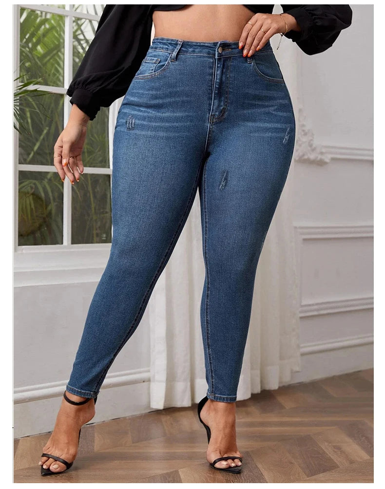 Plus Size Skinny Jeans For Women High Waist Stretch Denim Trousers Mom Jeans Pencil Pants Casual Comfort Trousers Oversize