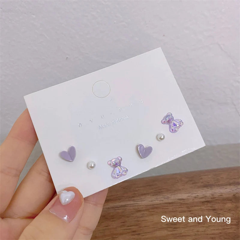 KADRUFI Y2K 2023 Pink Heart Rhinestone Pearl Star Stud Earrings Women Korean Fashion Piercing Earring Kpop brincos Jewelry Set