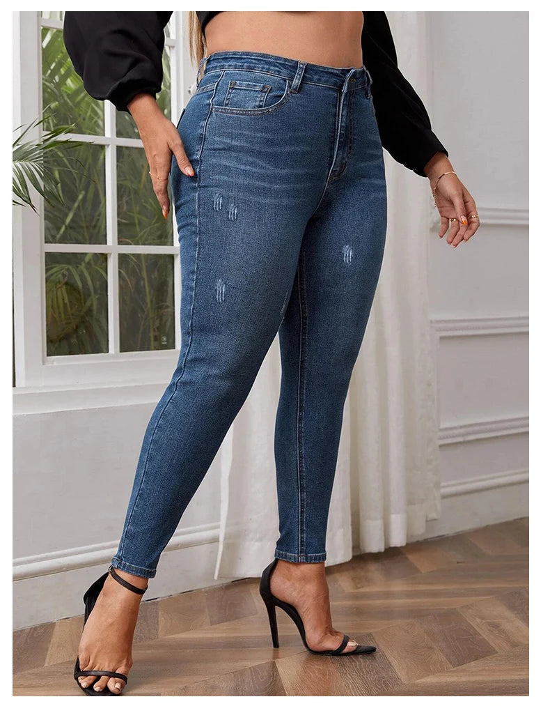 Plus Size Skinny Jeans For Women High Waist Stretch Denim Trousers Mom Jeans Pencil Pants Casual Comfort Trousers Oversize