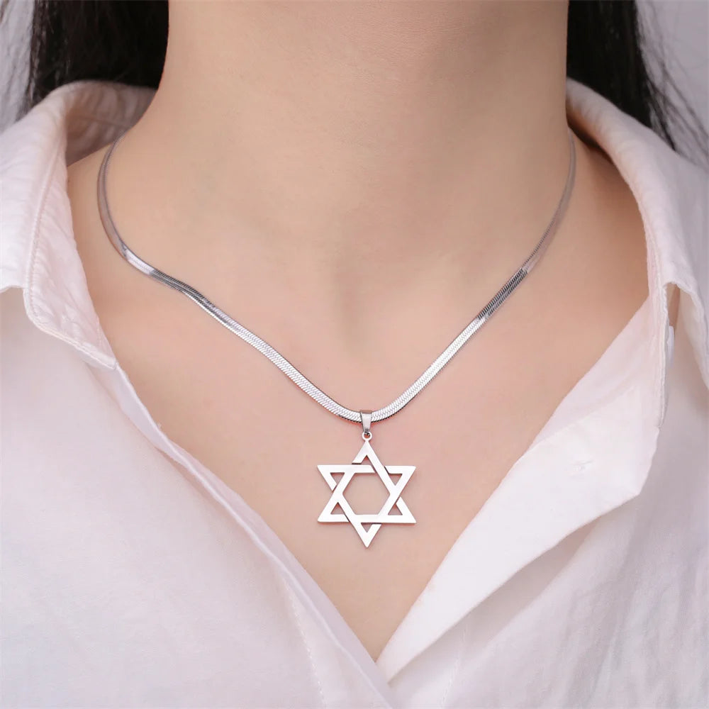 My Shape Star of David Pendant Necklace for Women Jewish Six-pointed Star Charms Choker Chain Stainless Steel Vintage Jewelry