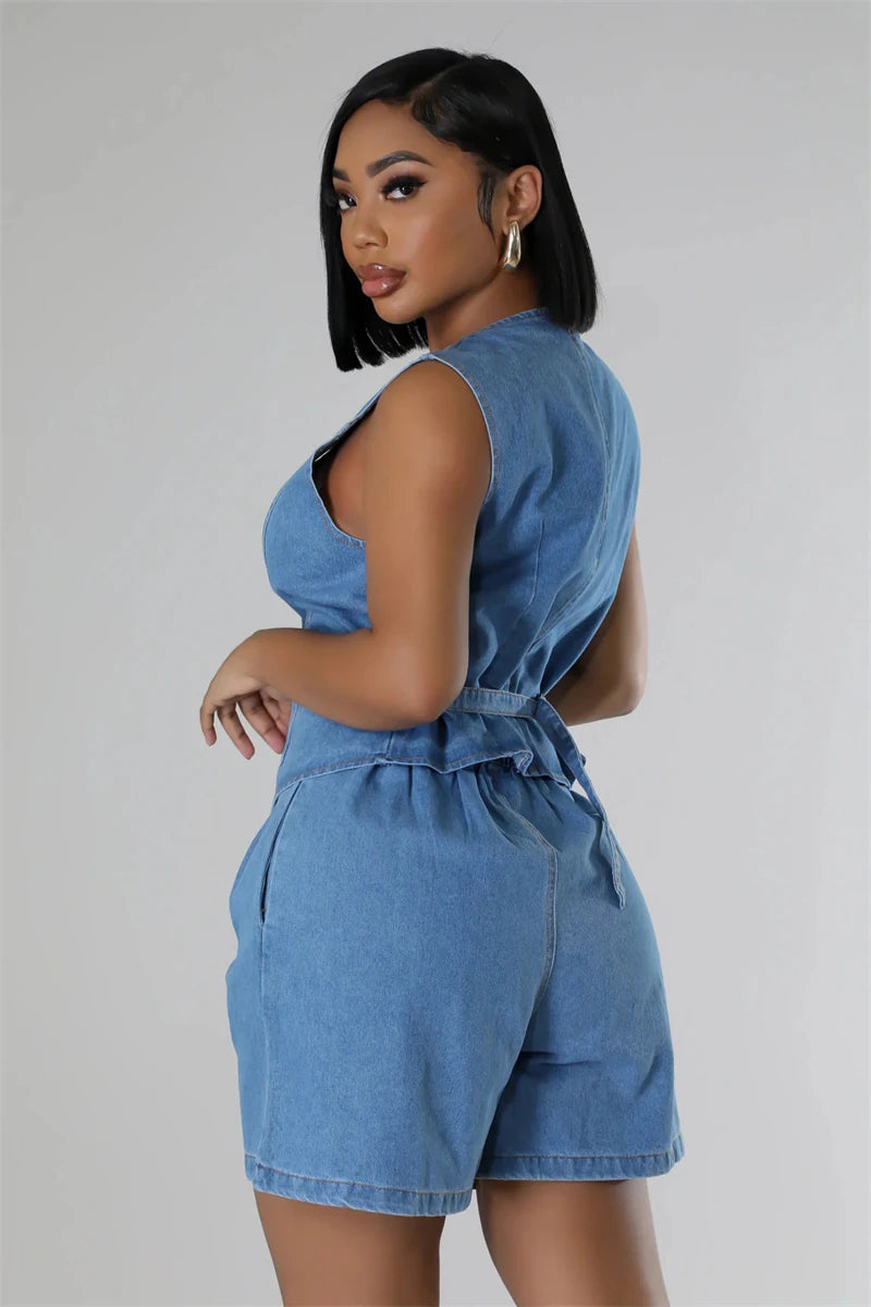 Denim Short Sets Women Two Piece Set Summer Clothes Women 2024 Sleeveless Jean Jacket Top Shorts Sets 2 Piece Sets Women Outfits