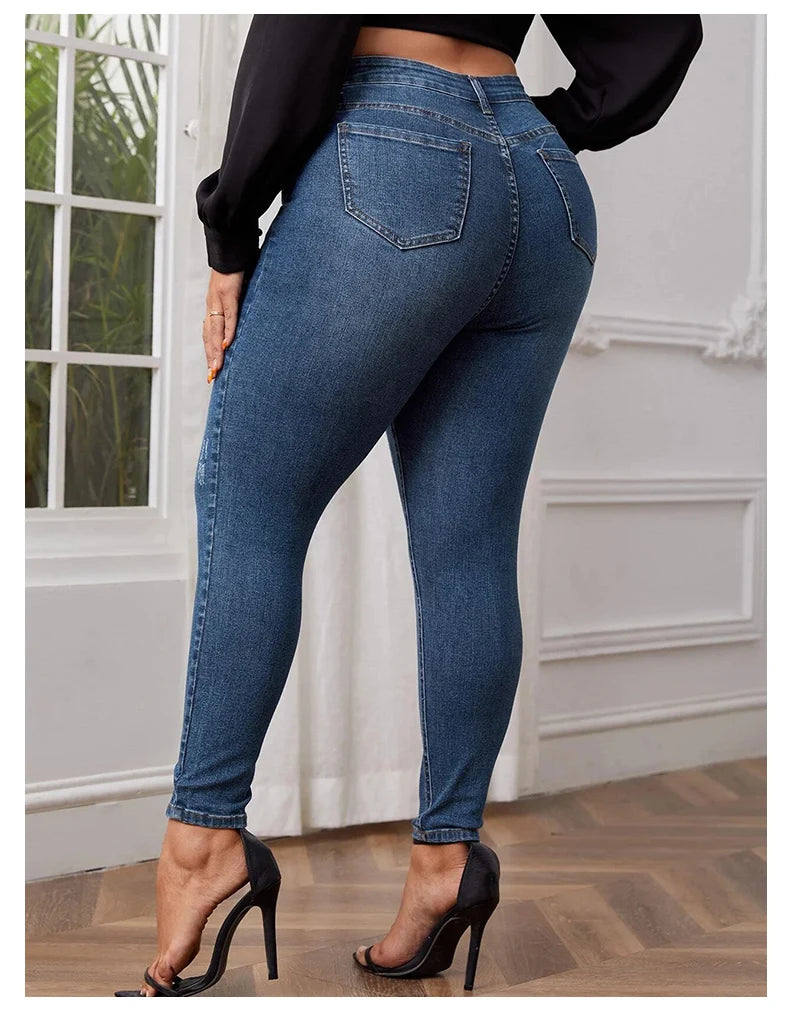 Plus Size Skinny Jeans For Women High Waist Stretch Denim Trousers Mom Jeans Pencil Pants Casual Comfort Trousers Oversize