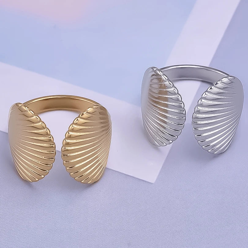 1/2Pcs Stainless Steel Exaggerated Irregular Chunky Textured Open Rings Personality Big Sea Starfish Shell Women Bague Jewelry