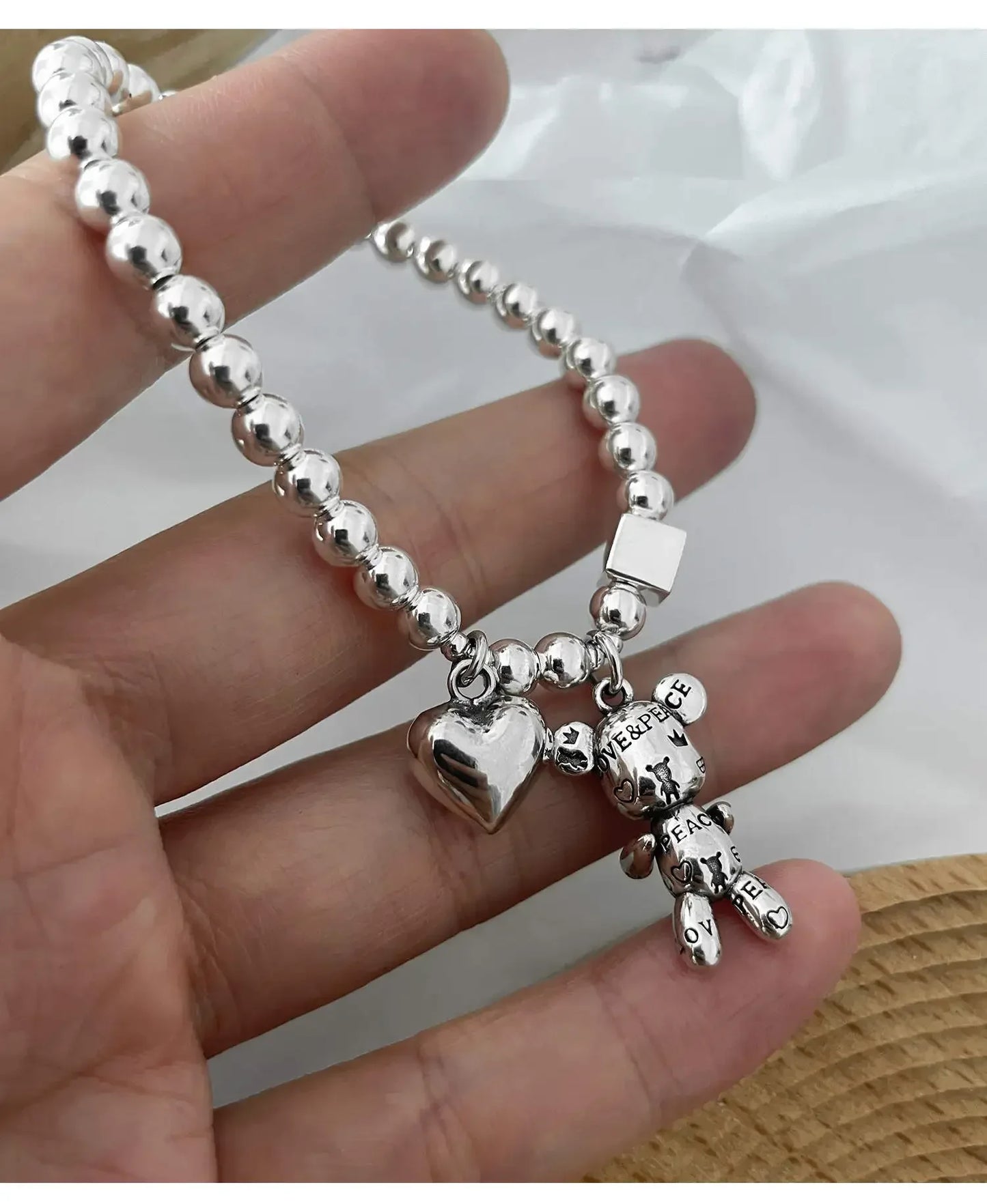 New Arrival Trendy Bear Animal & Love Heart Vintage Thai Silver Ladies Charm Bracelets Jewelry for Women Birthday Gifts Cheap