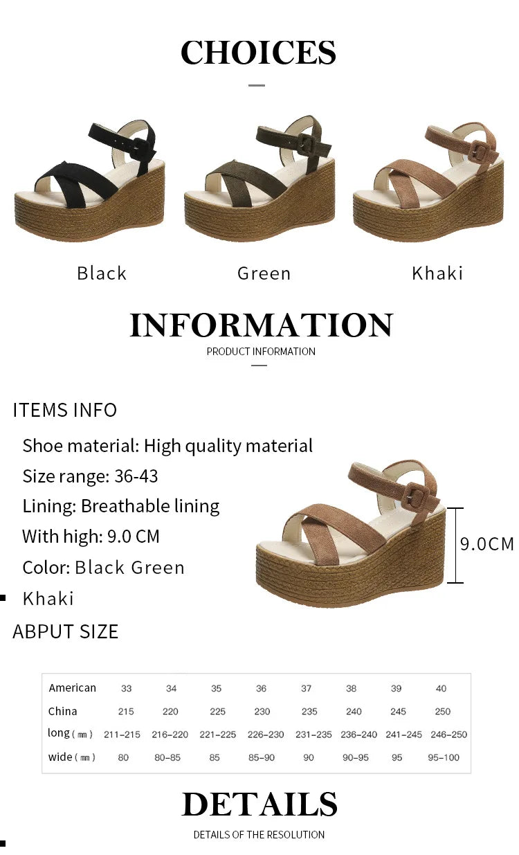 Fashion Wedge Sandals for Women Summer 2022Casual Non-slip Peep Toe Platform Shoes Rubber Sole Buckle Elegant Heel Woman Sandale