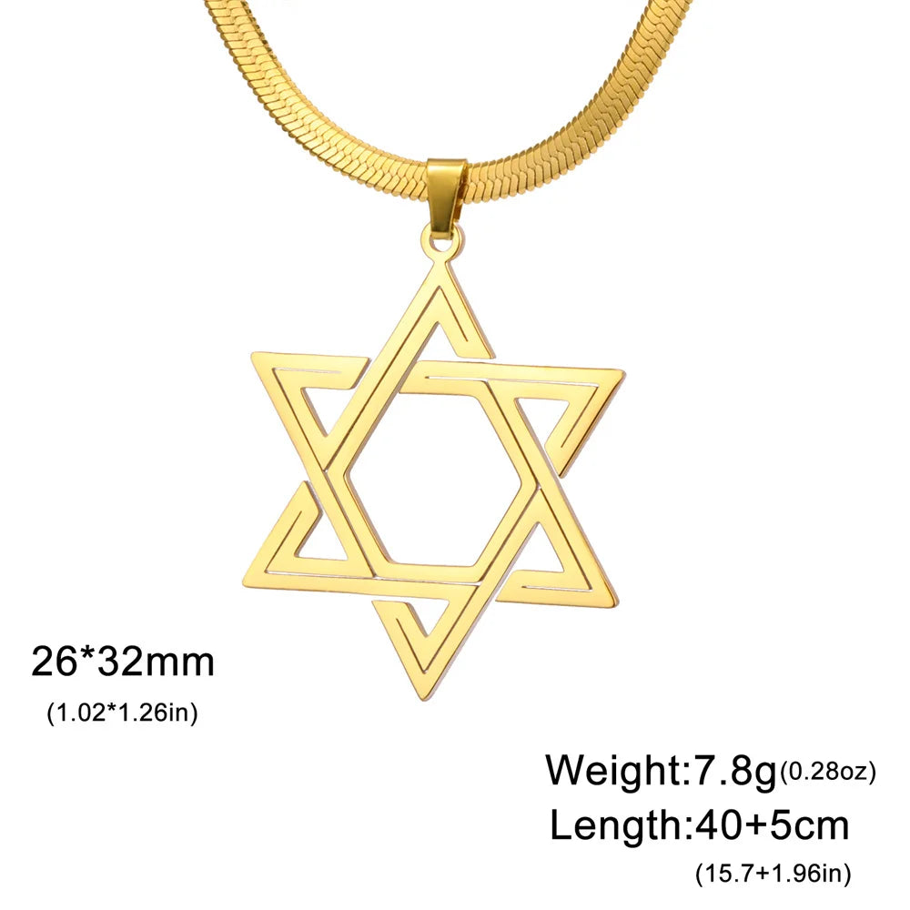 My Shape Star of David Pendant Necklace for Women Jewish Six-pointed Star Charms Choker Chain Stainless Steel Vintage Jewelry