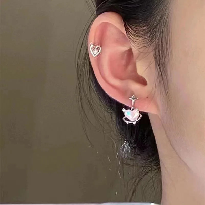 KADRUFI Y2K 2023 Pink Heart Rhinestone Pearl Star Stud Earrings Women Korean Fashion Piercing Earring Kpop brincos Jewelry Set