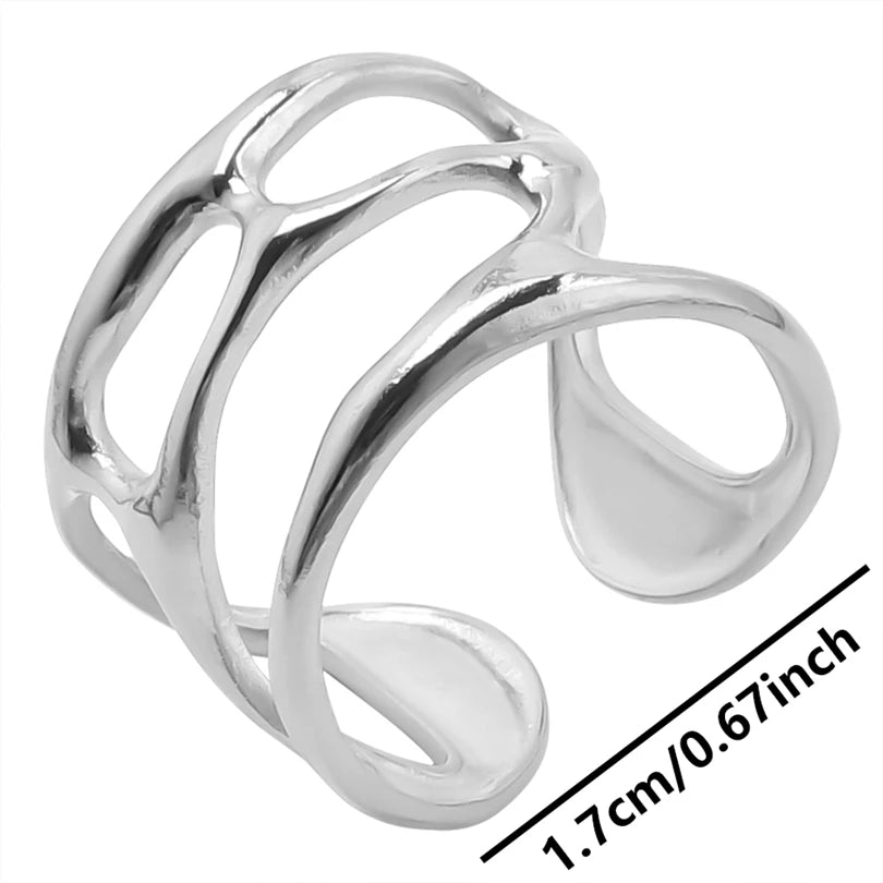 1/2Pcs Stainless Steel Exaggerated Irregular Chunky Textured Open Rings Personality Big Sea Starfish Shell Women Bague Jewelry