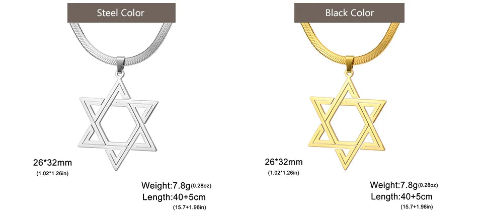 My Shape Star of David Pendant Necklace for Women Jewish Six-pointed Star Charms Choker Chain Stainless Steel Vintage Jewelry