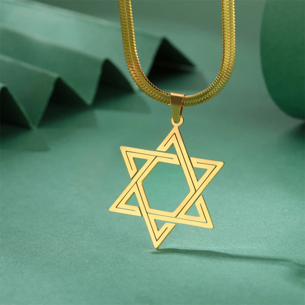 My Shape Star of David Pendant Necklace for Women Jewish Six-pointed Star Charms Choker Chain Stainless Steel Vintage Jewelry