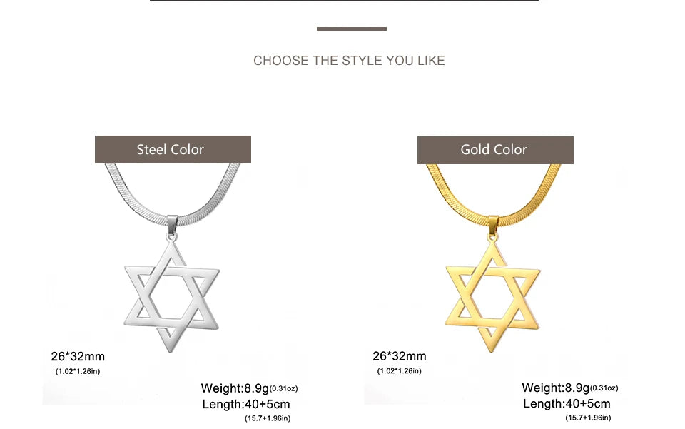 My Shape Star of David Pendant Necklace for Women Jewish Six-pointed Star Charms Choker Chain Stainless Steel Vintage Jewelry