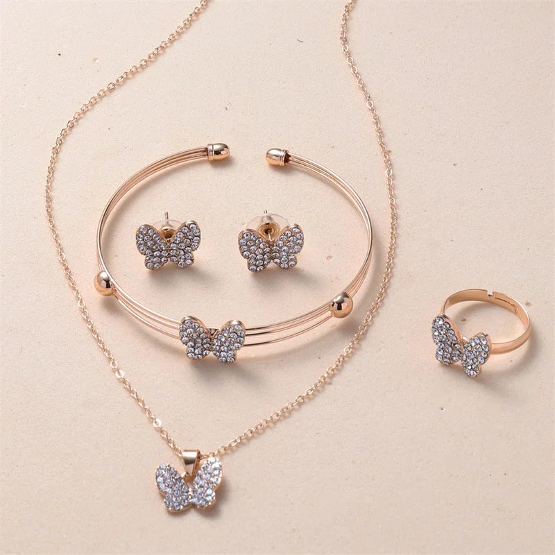 European and American Classic Starry Butterfly Exquisite Fashion Necklace Earrings Ring Bracelet Jewelry Four-piece Gift Set