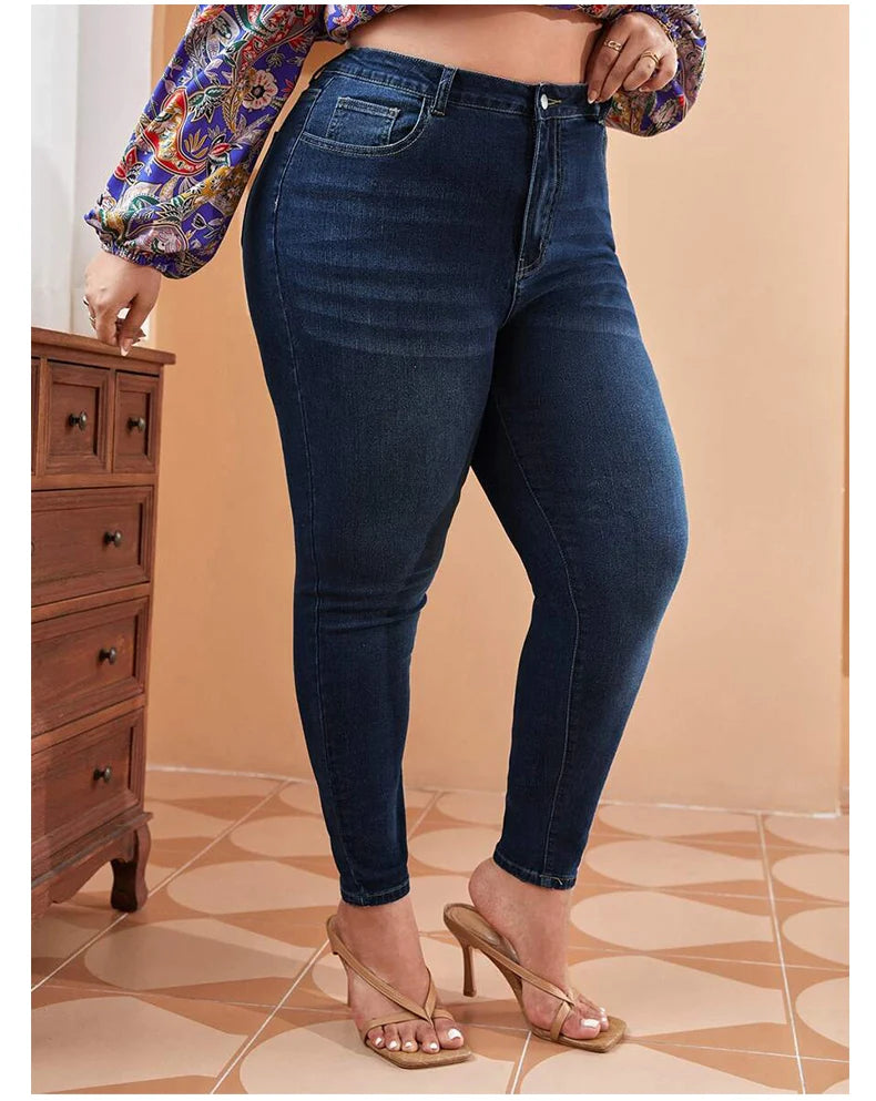 Plus Size Skinny Jeans For Women High Waist Stretch Denim Trousers Mom Jeans Pencil Pants Casual Comfort Trousers Oversize