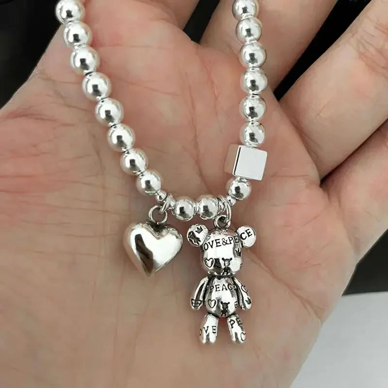 New Arrival Trendy Bear Animal & Love Heart Vintage Thai Silver Ladies Charm Bracelets Jewelry for Women Birthday Gifts Cheap