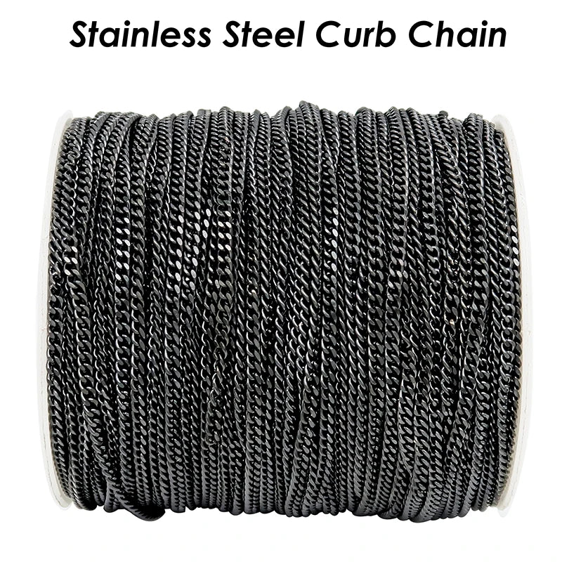 10 Meters - Black Chain Stainless Steel Curb Chain Gold Color Bulk Chain for Jewelry Making, Curb Link Chain for Women Necklace