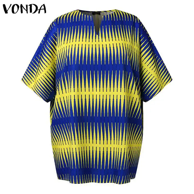 VONDA Plus Size Women Elegant Printed Shirts 2024 Bohemian Blouses Half Sleeve V Neck Tops Fashion V-Neck Blusas Femininas