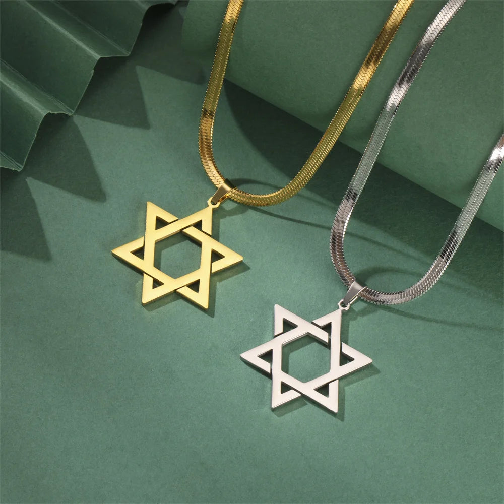 My Shape Star of David Pendant Necklace for Women Jewish Six-pointed Star Charms Choker Chain Stainless Steel Vintage Jewelry