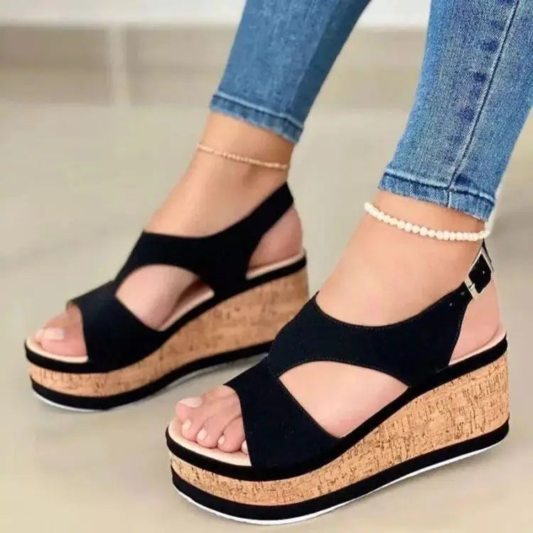 Fashion Wedge Sandals for Women Summer 2022Casual Non-slip Peep Toe Platform Shoes Rubber Sole Buckle Elegant Heel Woman Sandale