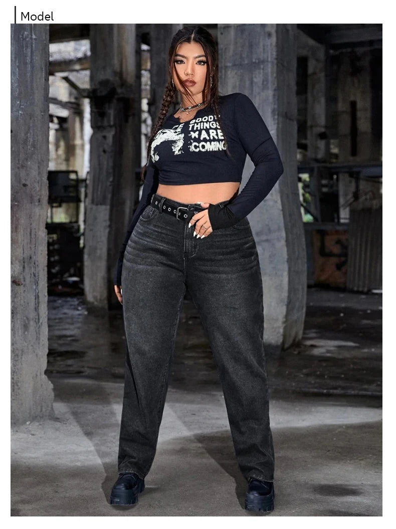 Plus Size Tapered Jeans for Women Full Length Black Washes Women Jeans 100 Kgs Ladies Denim Stretchy Harem Jeans High Waist Jean