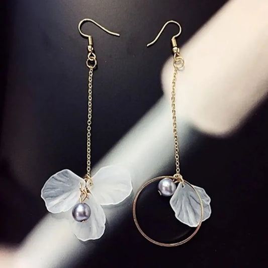 2024 Korean New Temperament Fashion Long Earrings Wild Personality Flowers Tassel Asymmetric Earrings Wholesale Pretty Gifts