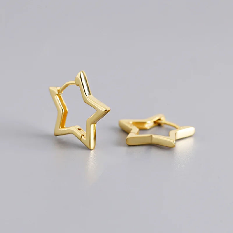 Statement Gold Color Plated Bold Star Hoops Tarnish Resistant For Women Huggies Earring Piercing Accessory Jewelry Gift