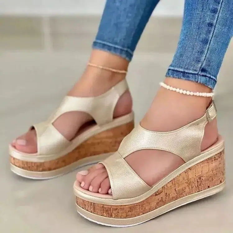 Fashion Wedge Sandals for Women Summer 2022Casual Non-slip Peep Toe Platform Shoes Rubber Sole Buckle Elegant Heel Woman Sandale