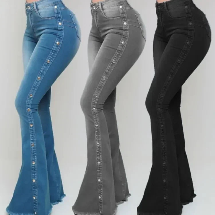 Stylish Flare Jeans Control Tummy Skin-Touch Skinny Flare Jeans Women Wide Leg Flare Denim Trousers