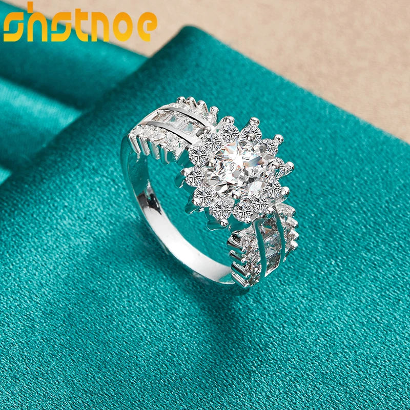 SHSTONE 925 Sterling Silver Fashion Zircon Sunflower Ring For Women Engagement Bridal Wedding Bands Charm Jewelry Accessories