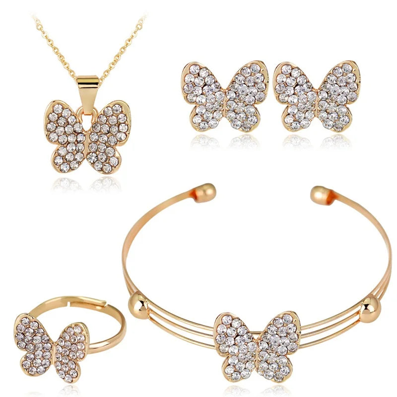 European and American Classic Starry Butterfly Exquisite Fashion Necklace Earrings Ring Bracelet Jewelry Four-piece Gift Set