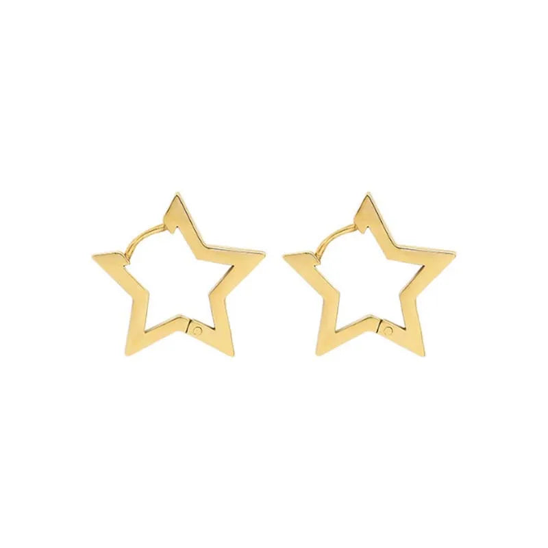 Statement Gold Color Plated Bold Star Hoops Tarnish Resistant For Women Huggies Earring Piercing Accessory Jewelry Gift